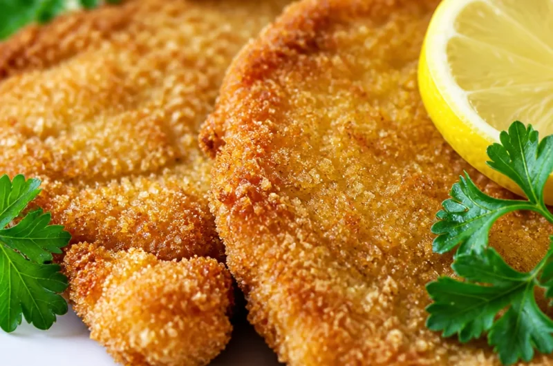 Delicious easy German schnitzel served with lemon and parsley.