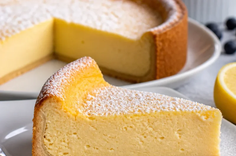Delicious authentic German cheesecake (Käsekuchen) made from scratch with a fluffy texture.