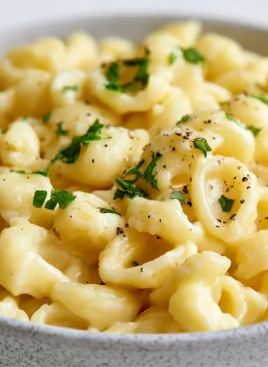 A plate of authentic German Spaetzle served with rich sauce and herbs