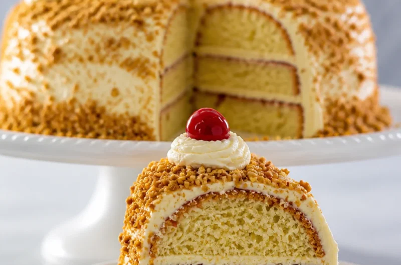 Authentic German Frankfurter Kranz buttercream ring cake with layers of jam and cream.