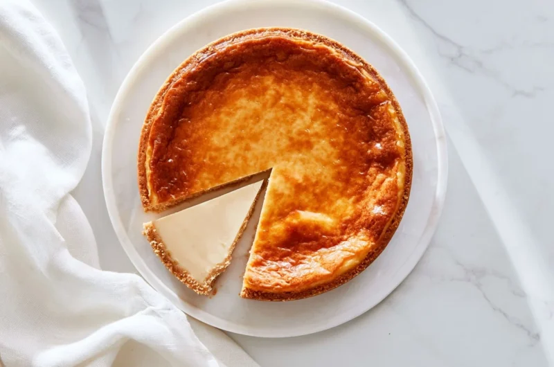Delicious creamy German cheesecake slice on a plate