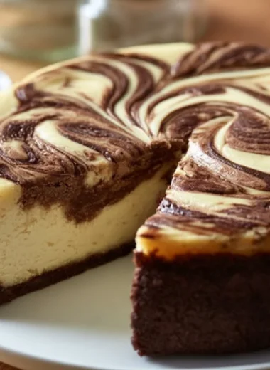 Delicious creamy Russian swirl cheesecake topped with swirls of flavor