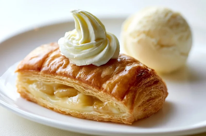 Crispy apple strudel slice with flaky pastry and apple filling