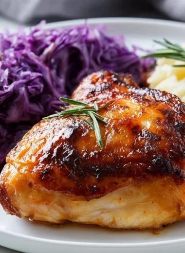 Crispy Oktoberfest Chicken served with red cabbage, a delicious fall dish.