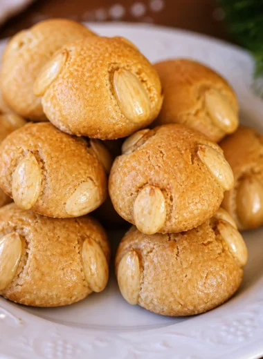 Authentic German Bethmännchen Marzipan Almond Cookies on a festive platter