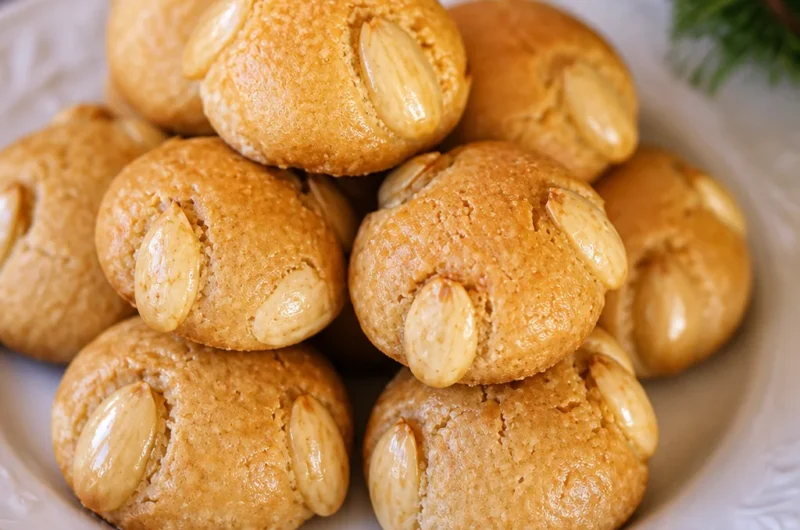 Authentic German Bethmännchen Marzipan Almond Cookies on a festive platter