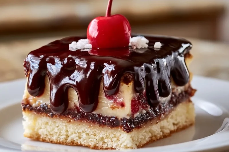 Delicious Donauwelle cake with chocolate and cherry layers