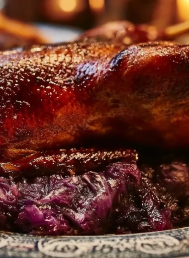 Traditional Martinsgans feast with beautifully roasted goose on a festive table.