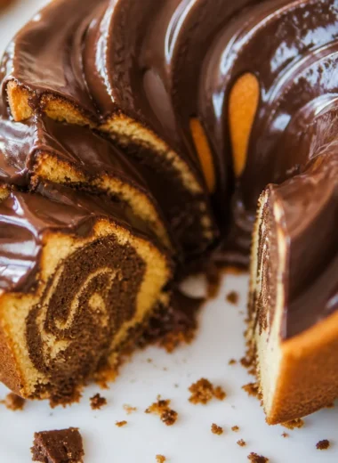 Traditional German Marmorkuchen - Marble Bundt Cake with chocolate and vanilla swirls