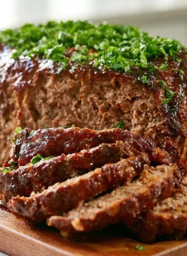Traditional German meatloaf (Hackbraten) served with side dishes
