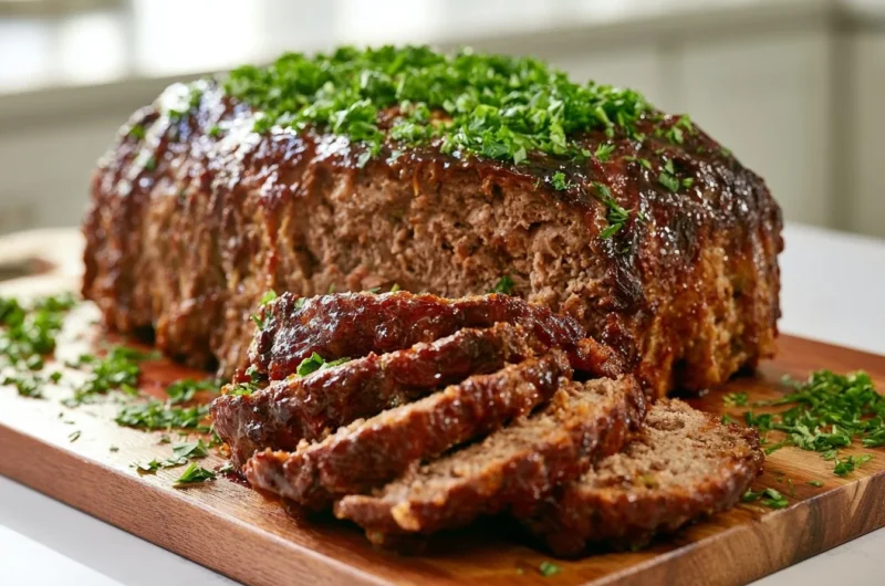 Traditional German meatloaf (Hackbraten) served with side dishes