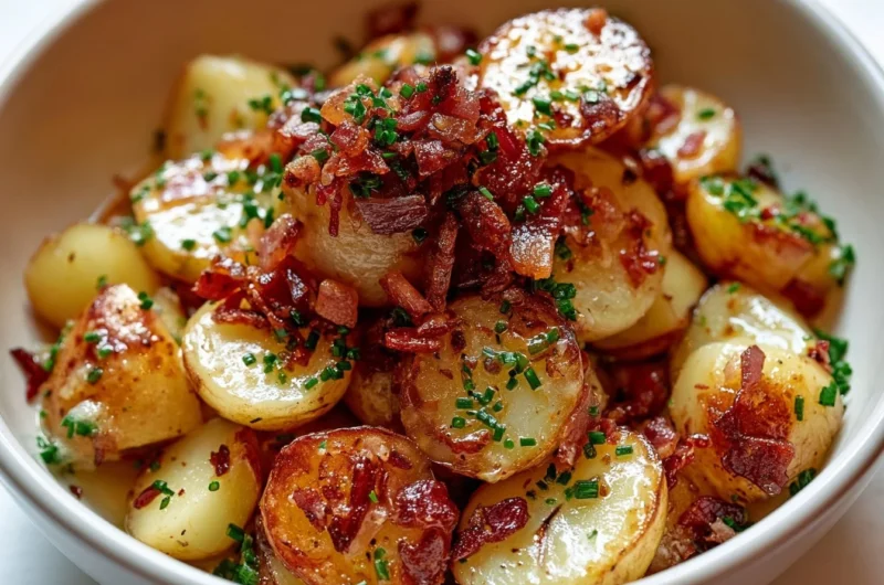 Delicious pan-fried Bratkartoffeln served with herbs and spices.
