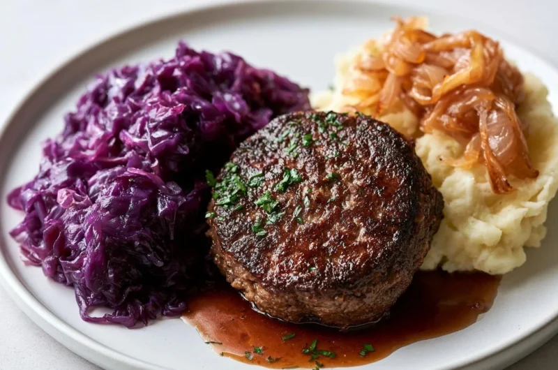 A vibrant dish of German Red Cabbage (Rotkohl) cooked and garnished.