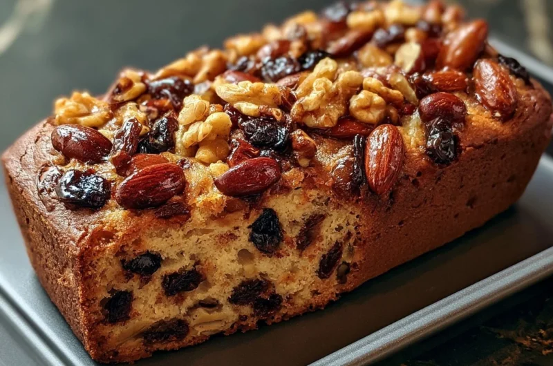 Traditional German Fruit Bread (Früchtebrot) with nuts and dried fruits