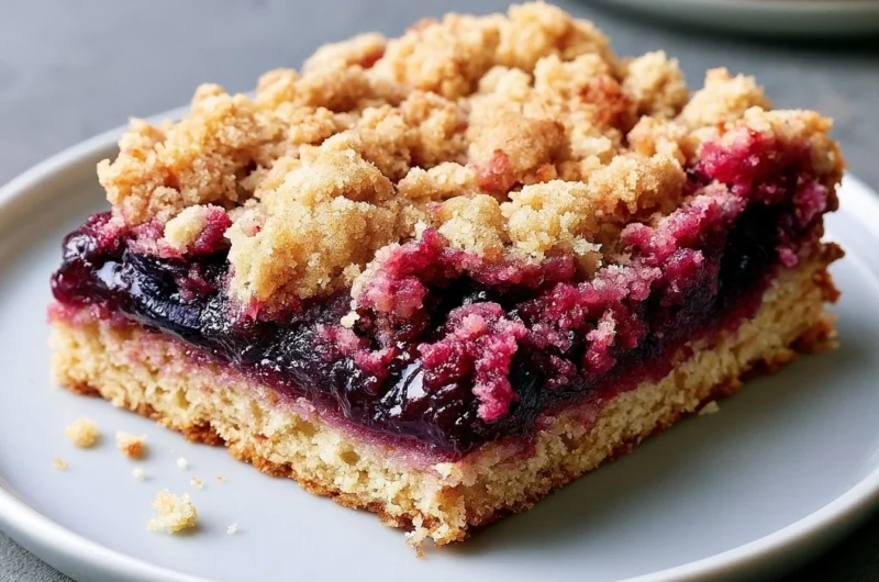 Slice of traditional German Plum Cake (Zwetschgenkuchen) on a white plate.