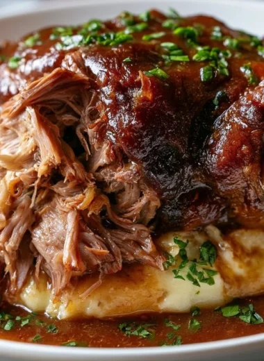 Traditional German Pork Knuckle served with crispy skin and savory sides