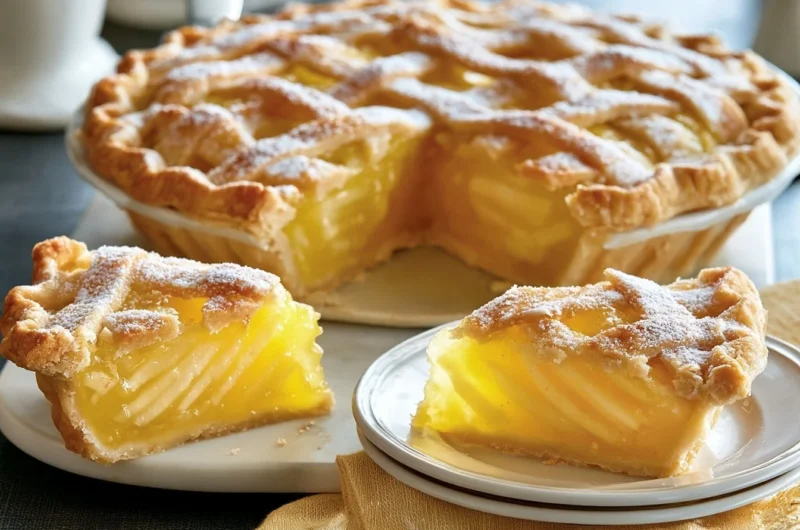 Slice of traditional Rhenish Apple Cake (Apfelriemchen) with fresh apples and spices.