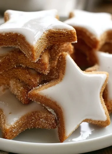 Traditional German Zimtsterne cookies, a festive cinnamon star treat.
