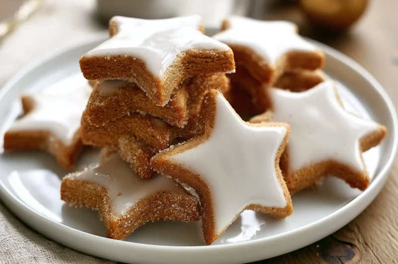 Traditional German Zimtsterne cookies, a festive cinnamon star treat.