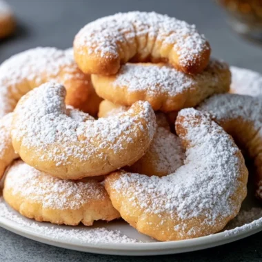 Delicious Vanillekipferl cookies dusted with powdered sugar on a plate.