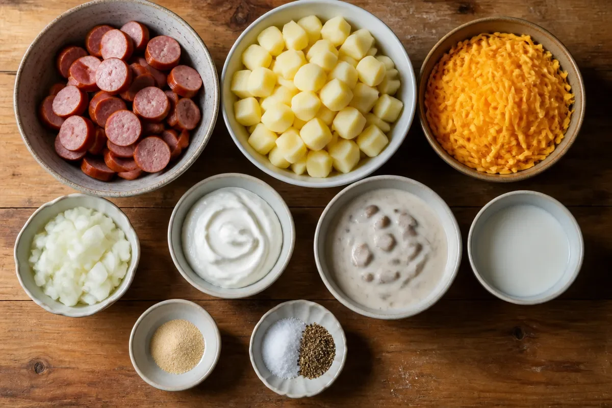 Creamy Kielbasa Sausage Cheesy Potato Casserole