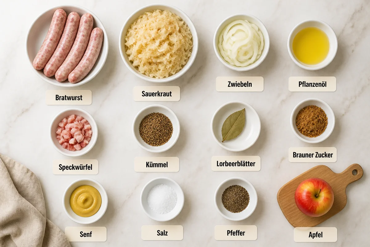 Deutsche Bratwurst mit Sauerkraut